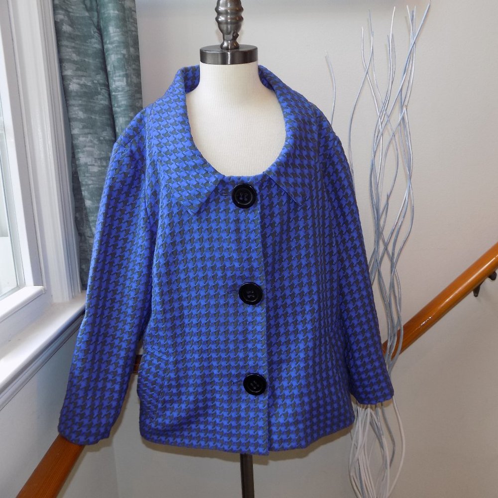 SCOTT TAYLOR Houndstooth Blue Gray Jacket Blazer Size XL
